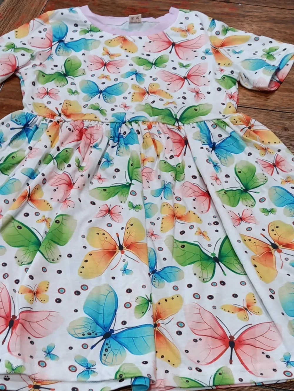 Girls White Butterfly Print Short Sleeve Dress